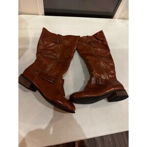 Reneeze Girls Cognac Brown Faux Leather Tall Riding Boots Buckle Detail Size 9